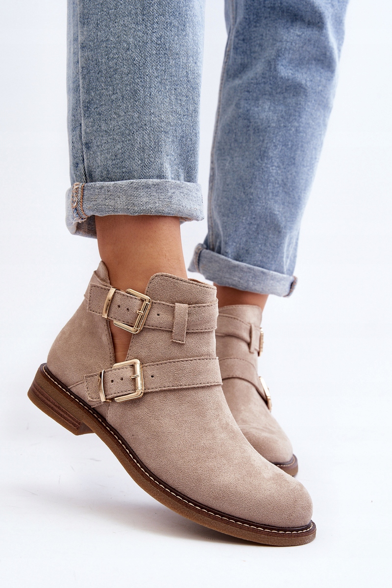 BOTKI DAMSKIE NA PŁASKIM OBCASIE Z PASKAMI I WYCIĘCIAMI JASNOBEŻOWE 41 Długość wkładki 27.5 cm