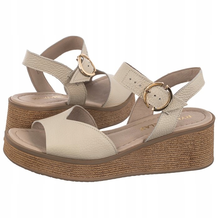 Boty Kožené sandály na podpatku Ryłko Krémové 3MF66_Z_ _6NJ Béžová