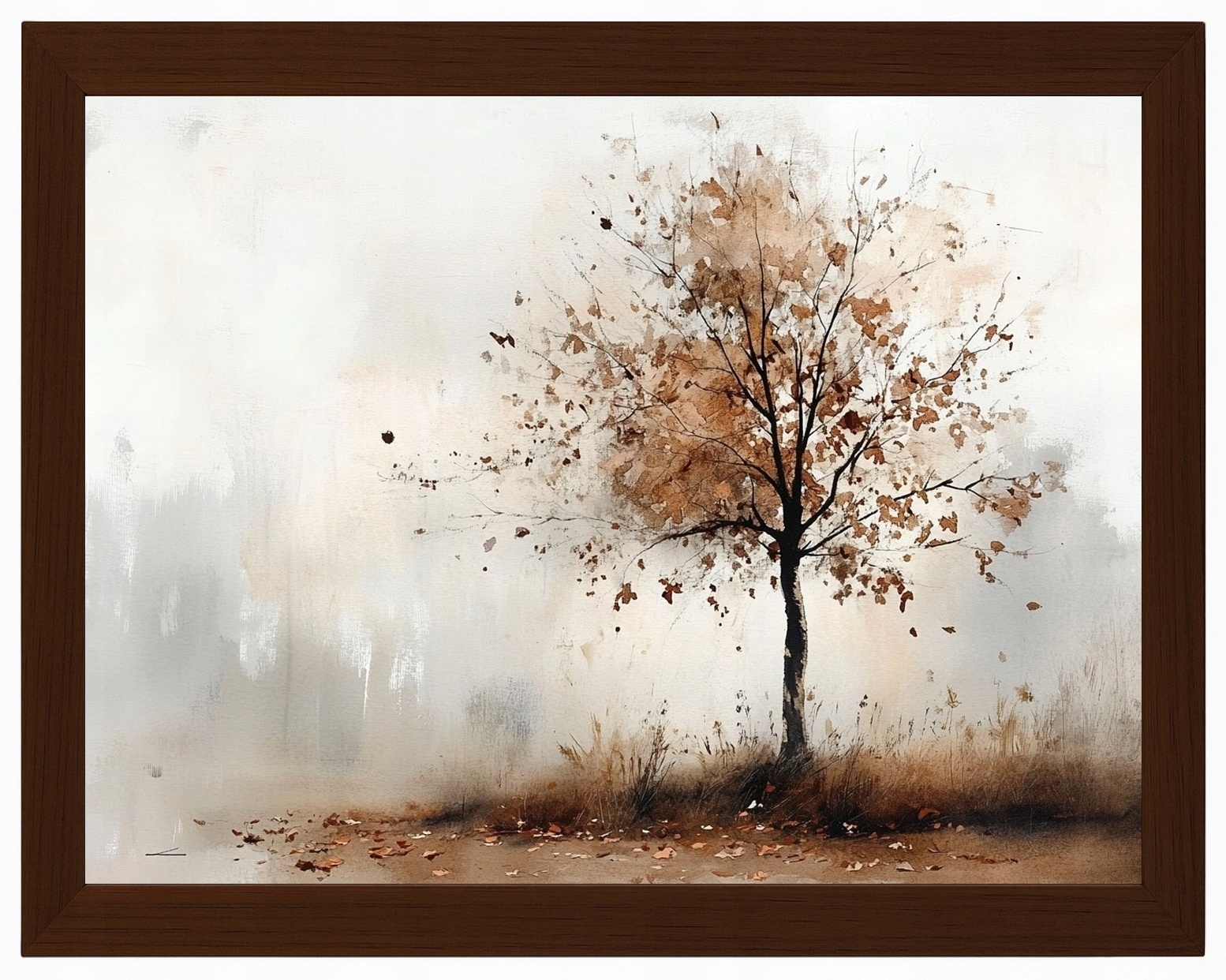 Plakát Rámeček Dřevo Akvarel Příroda Krajina Podzim Dřevo Mlha 80x60