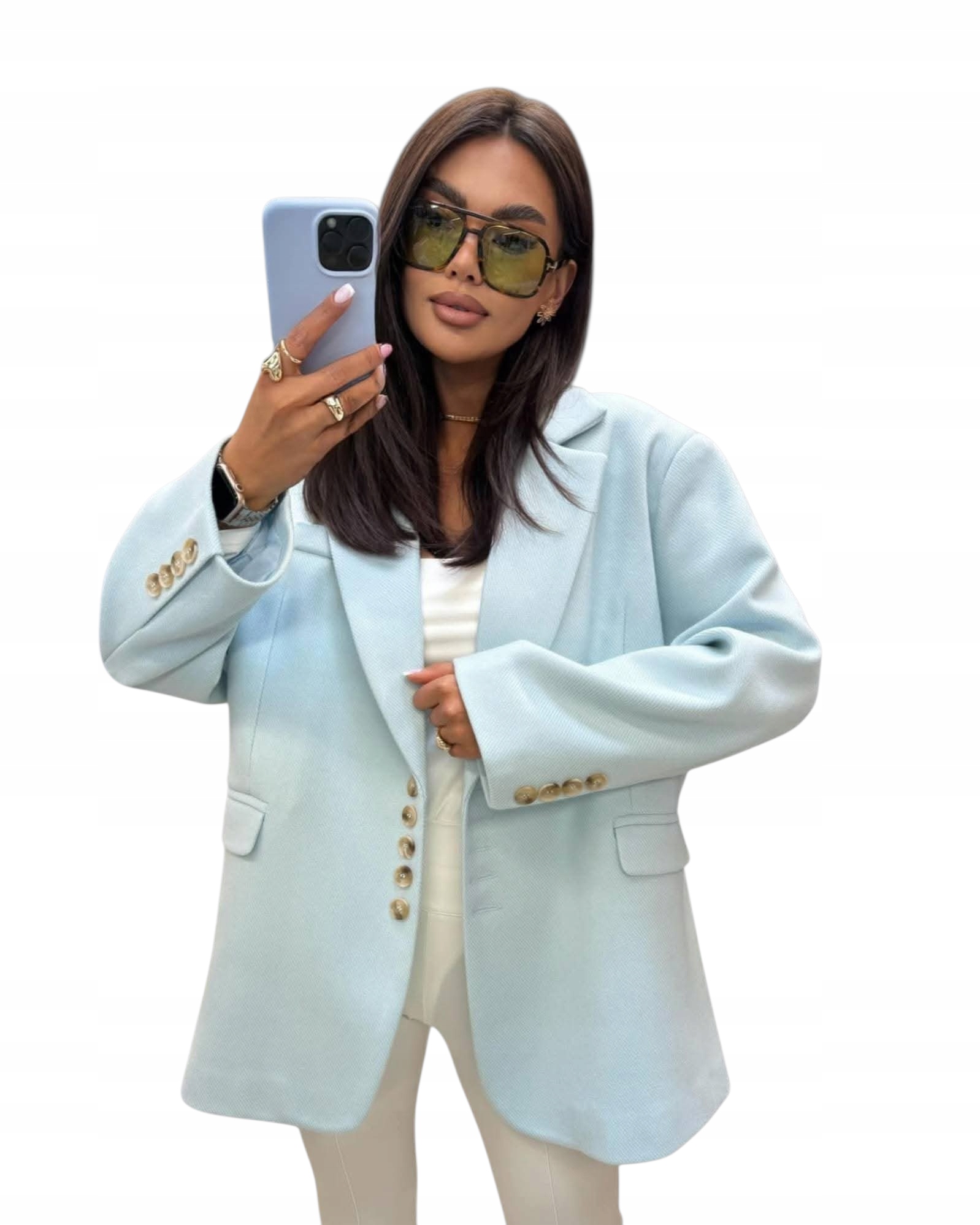 Elegantní kabát Plus Size, barva modrá, velikost 44/46/48