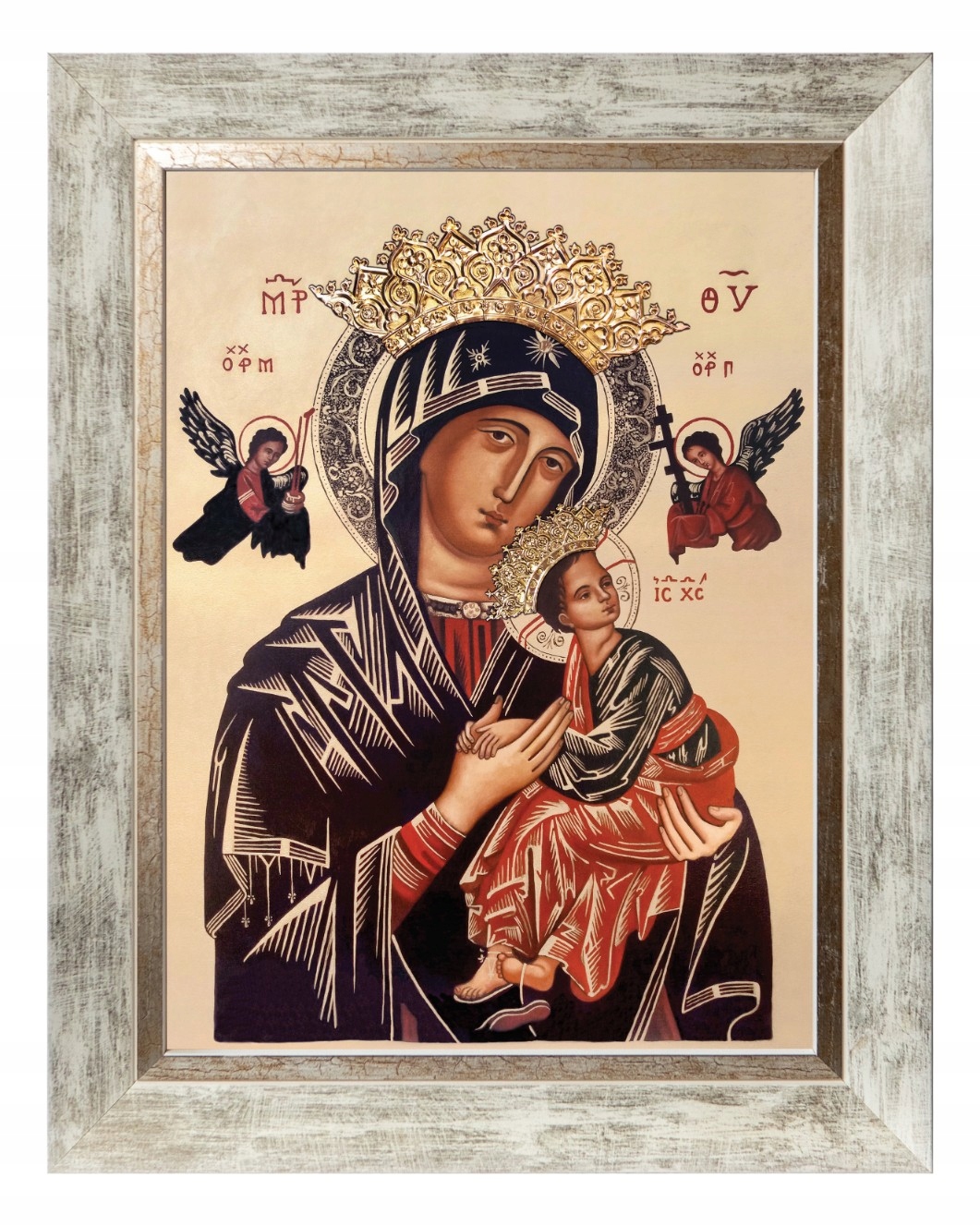Matka Boží Neustálé Pomoci Obraz V Bílém Ozdobném Rámu 30X40