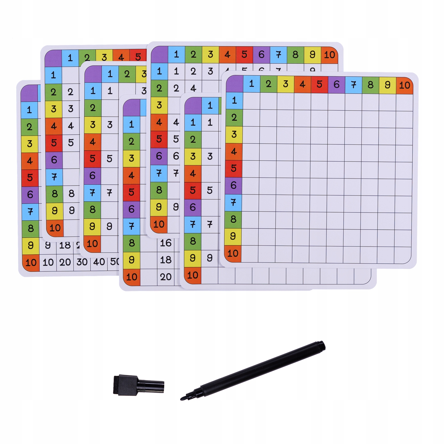 PLANSZE EDUKACYJNE MATEMATYKA TABLICZKA MNOŻENIA PISZ I ZMAZUJ 7 KART