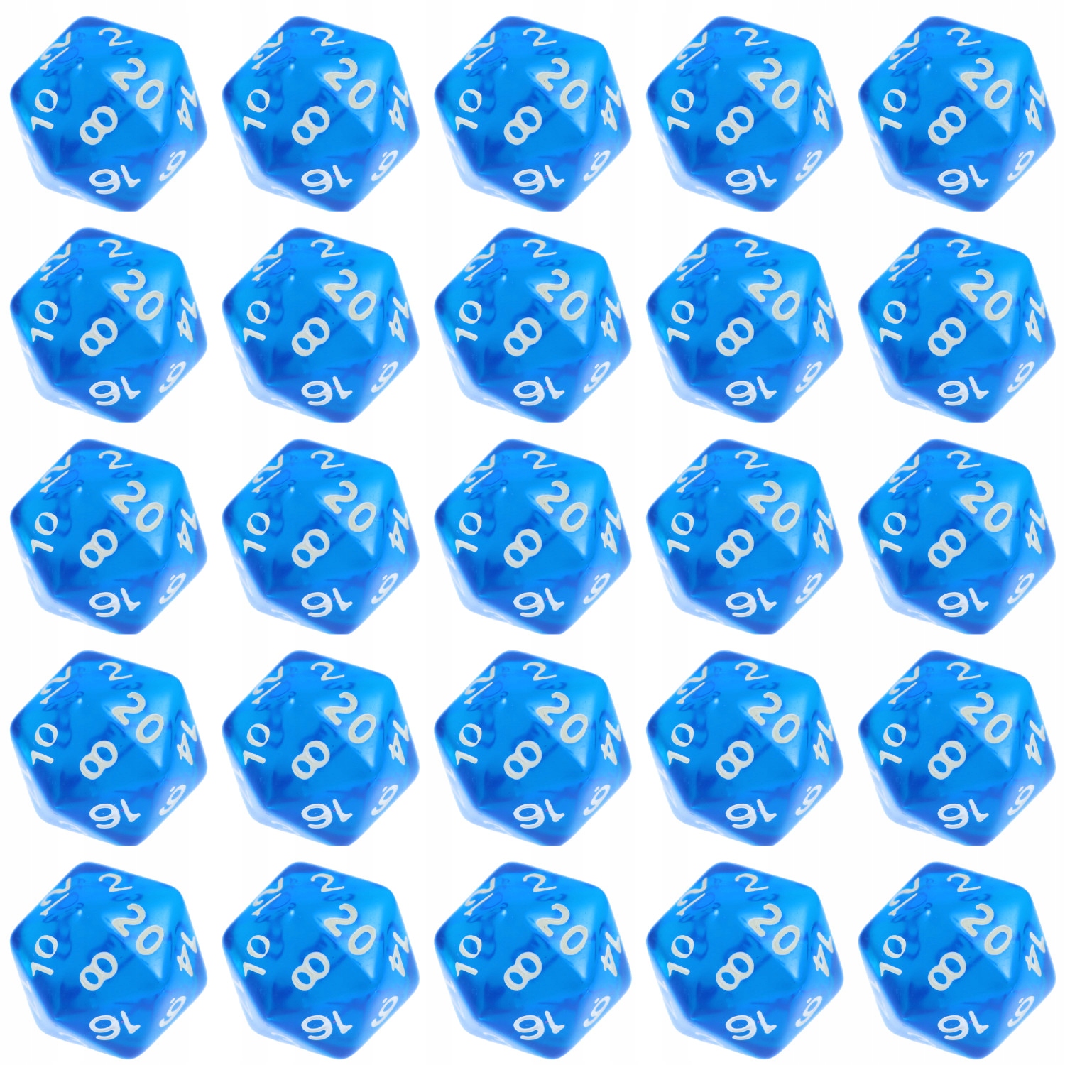 ZESTAW 25 KOSTEK RPG OCZY NIMFY KOŚĆ K20