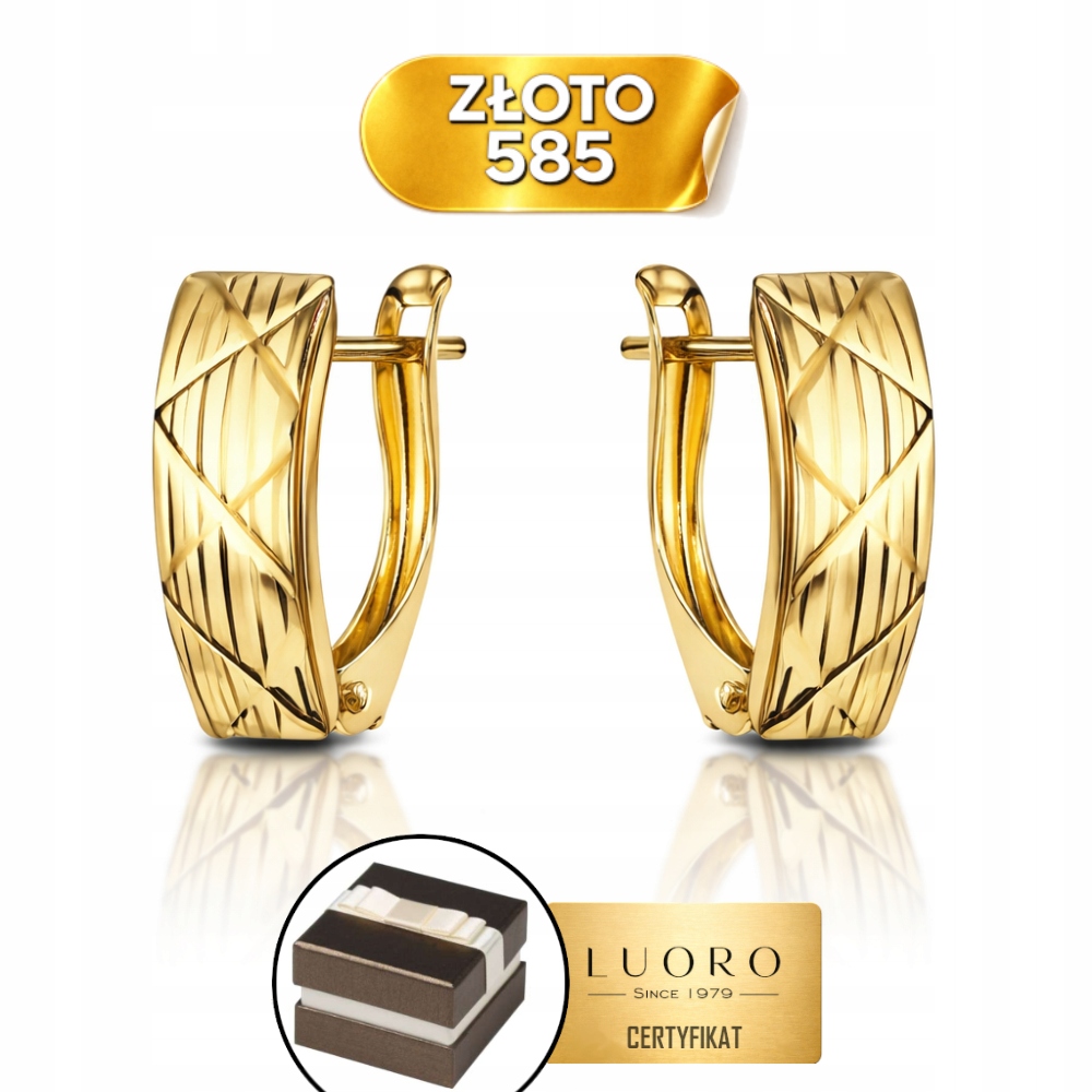 Náušnice Zlaté 585 14K Obdélník Diamantové Proužky Anglické Zapínání