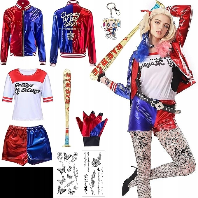 Kostým Harley Quinn Suicide Squad Karneval Cosplay Sada 8 dílků L