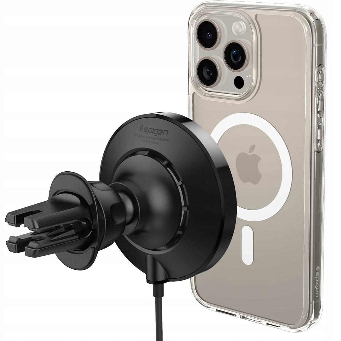 Držák do auta pro MagSafe, Spigen s nabíječkou Qi, do mřížky ventilace