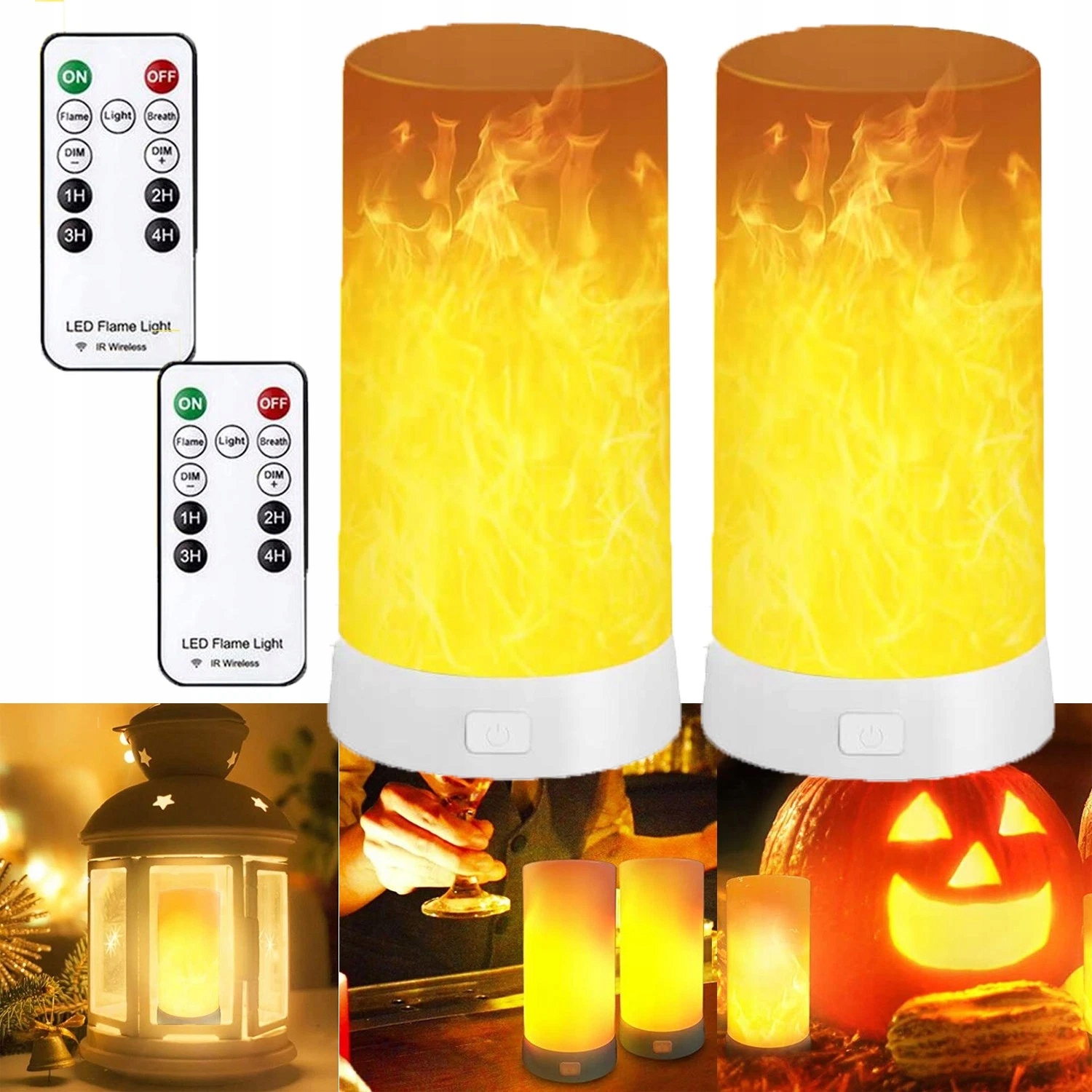 2x Lampion 3D Led Efekt plamene Dekorace Hřbitovní Svíčka Stolní Lampa Halloween