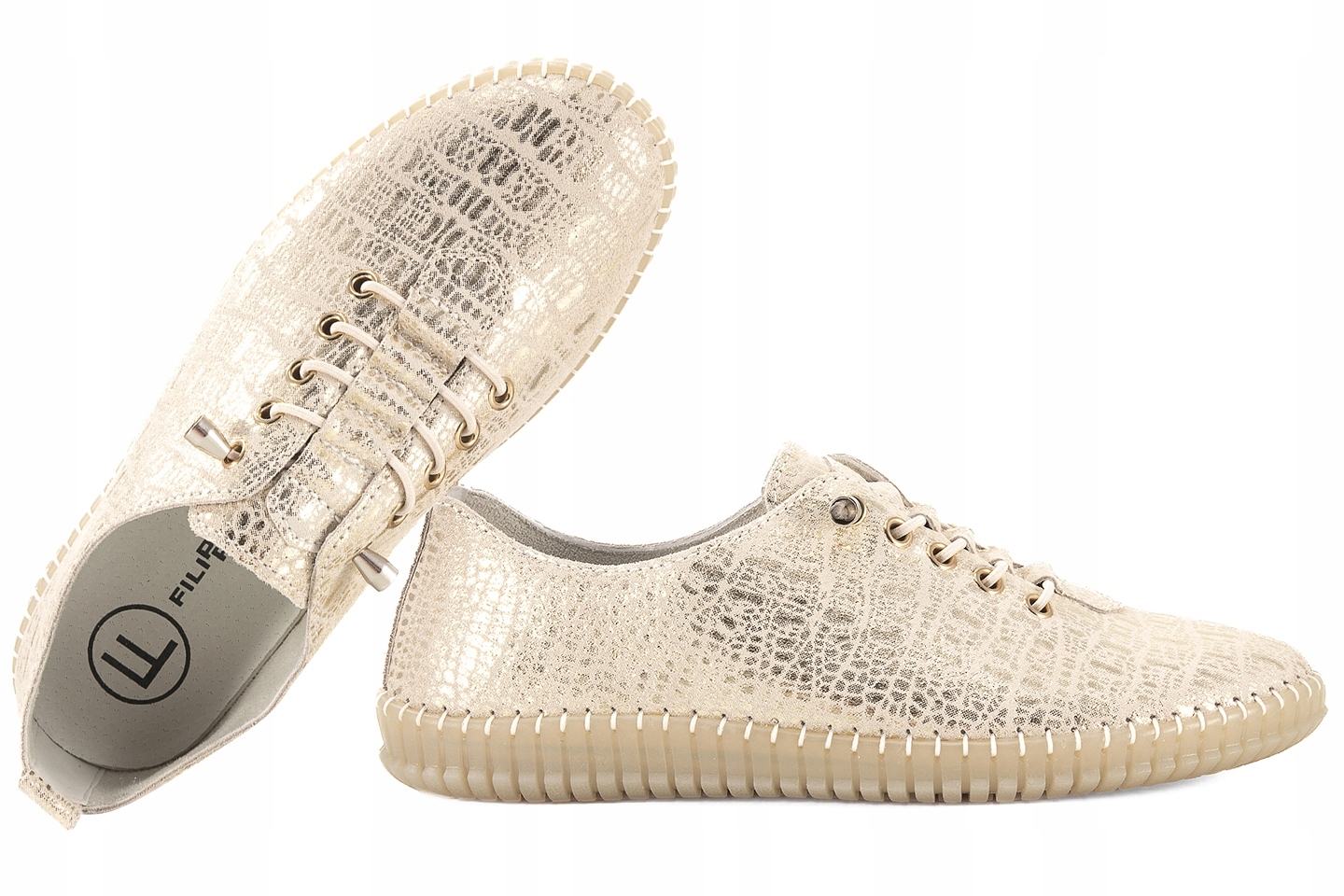 Filippo DP6140 Dámské Polobotky Kožené Tenisky pozlacené béžové zlato 37