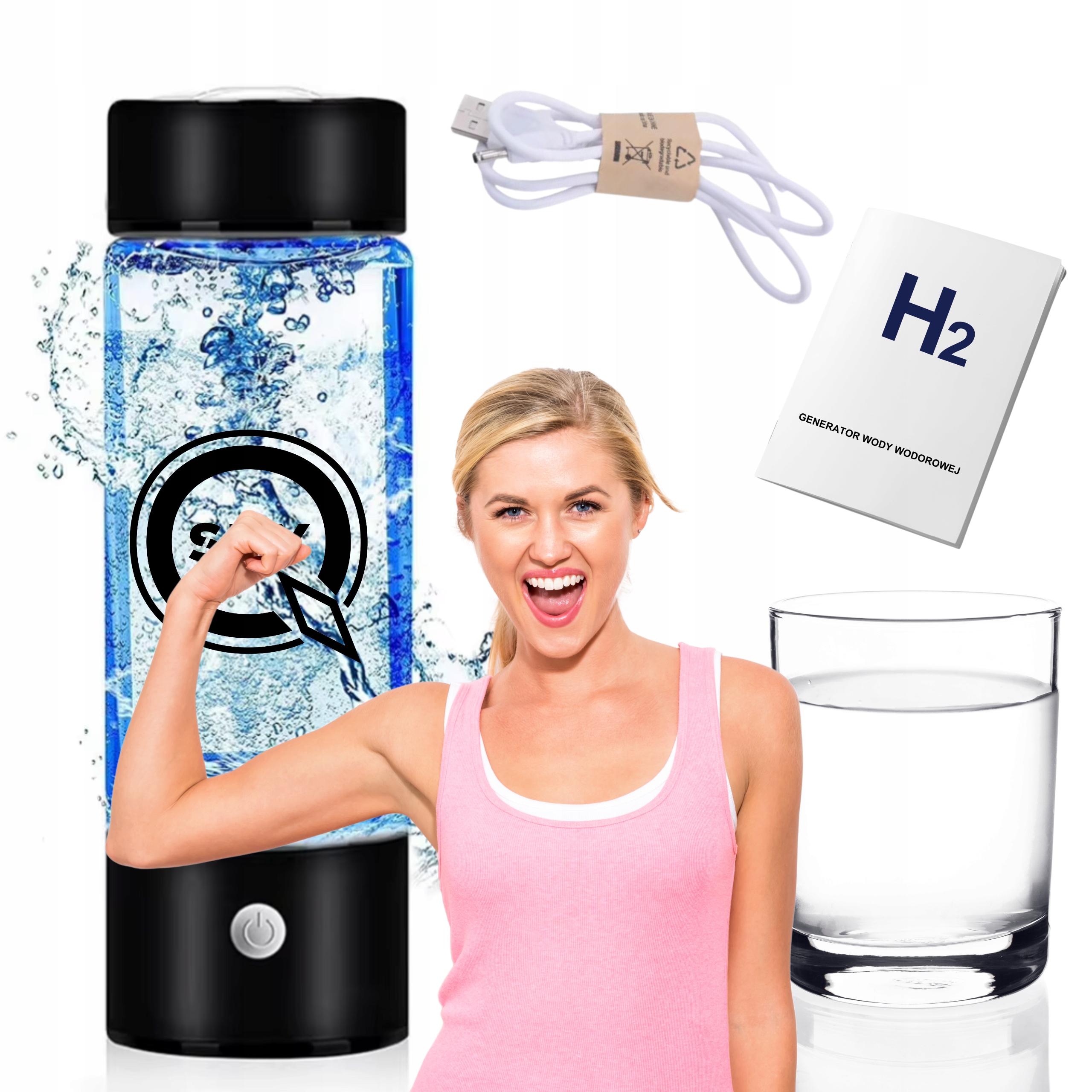 Butelka Wodorowa Generator Wody Wodorowej Aktywny Wodór Przenośny Jonizator