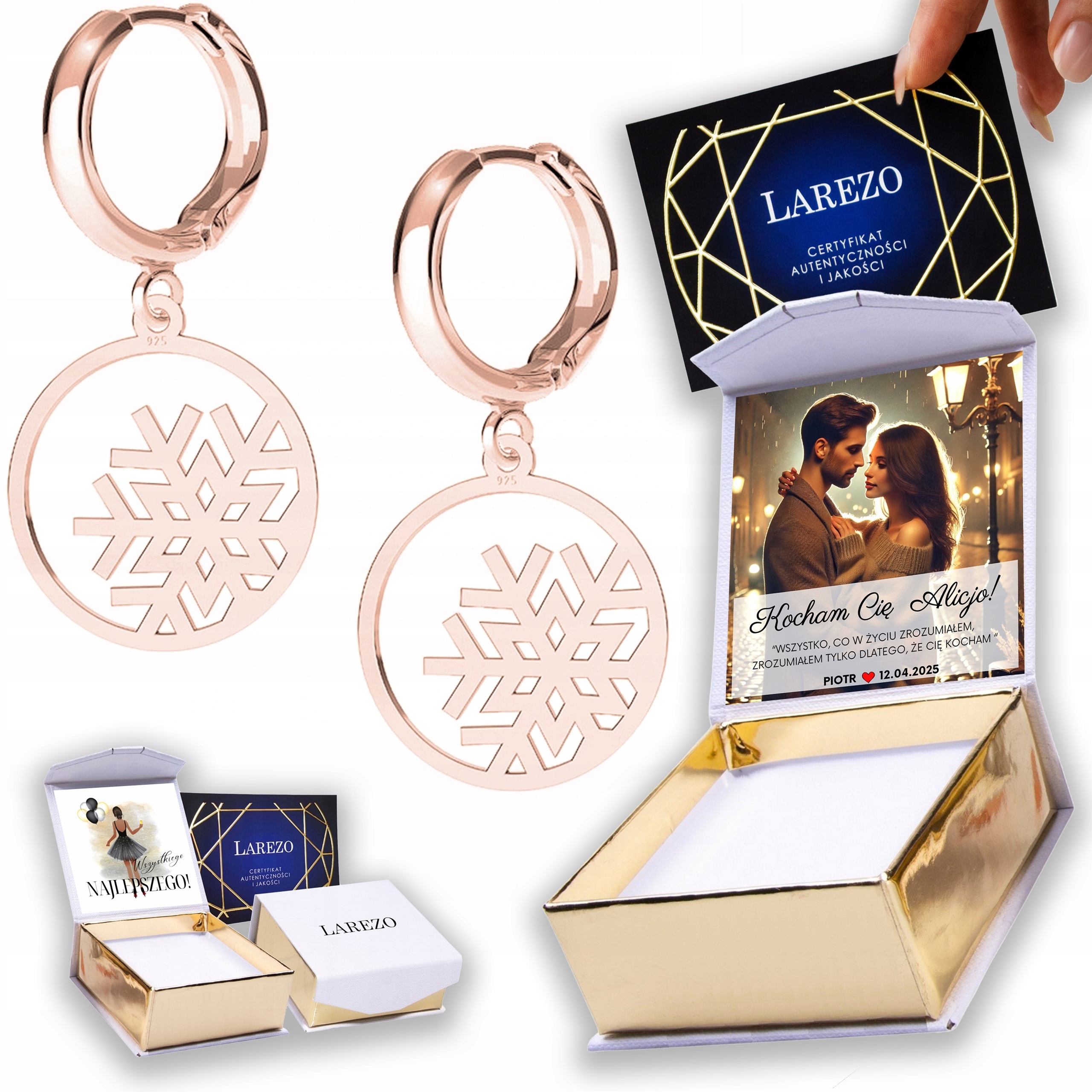 Náušnice Pozlacené 925 Sněhové vločky Sněhové Vločky Zima Sněhurky Potisk