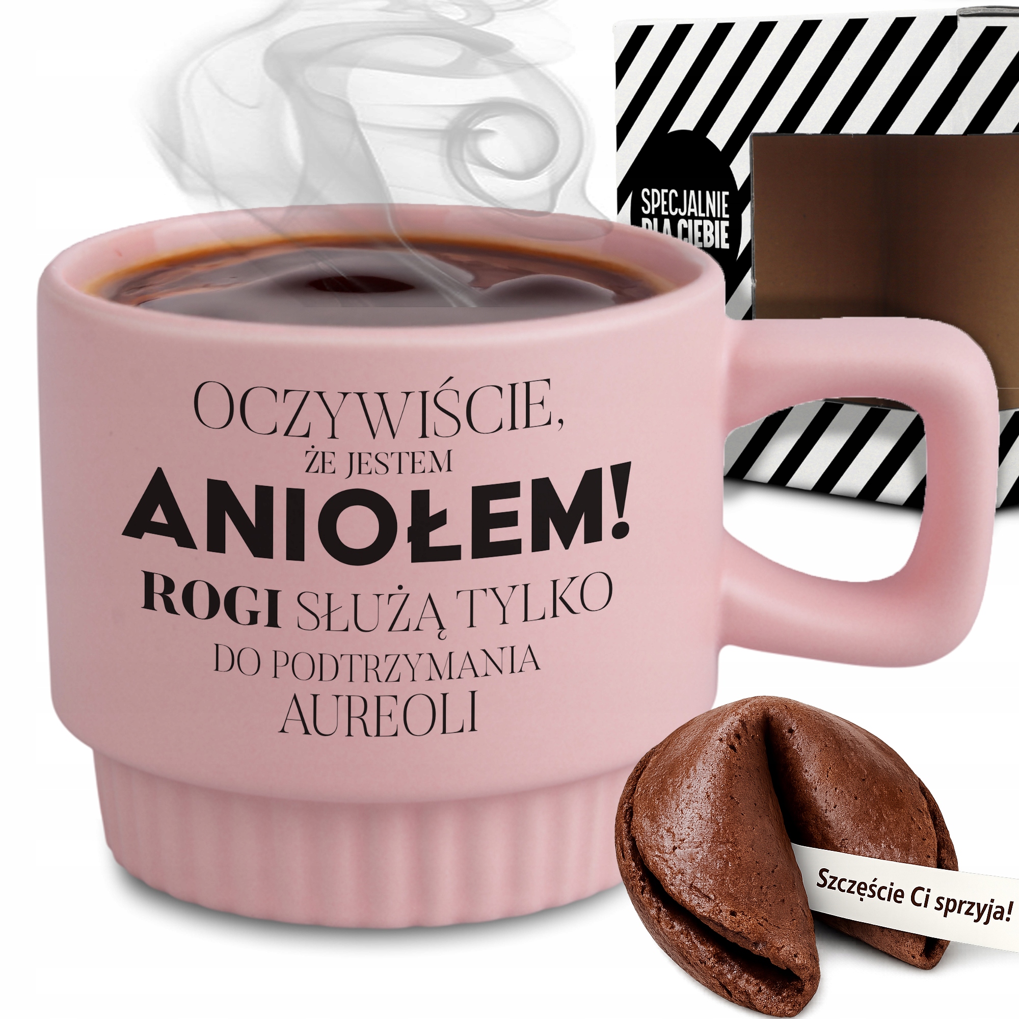 Ryhovaný Hrnček Darček Do Práce V Kancelárii, Ružový, Som Anjel, Koláčik, Veštenie
