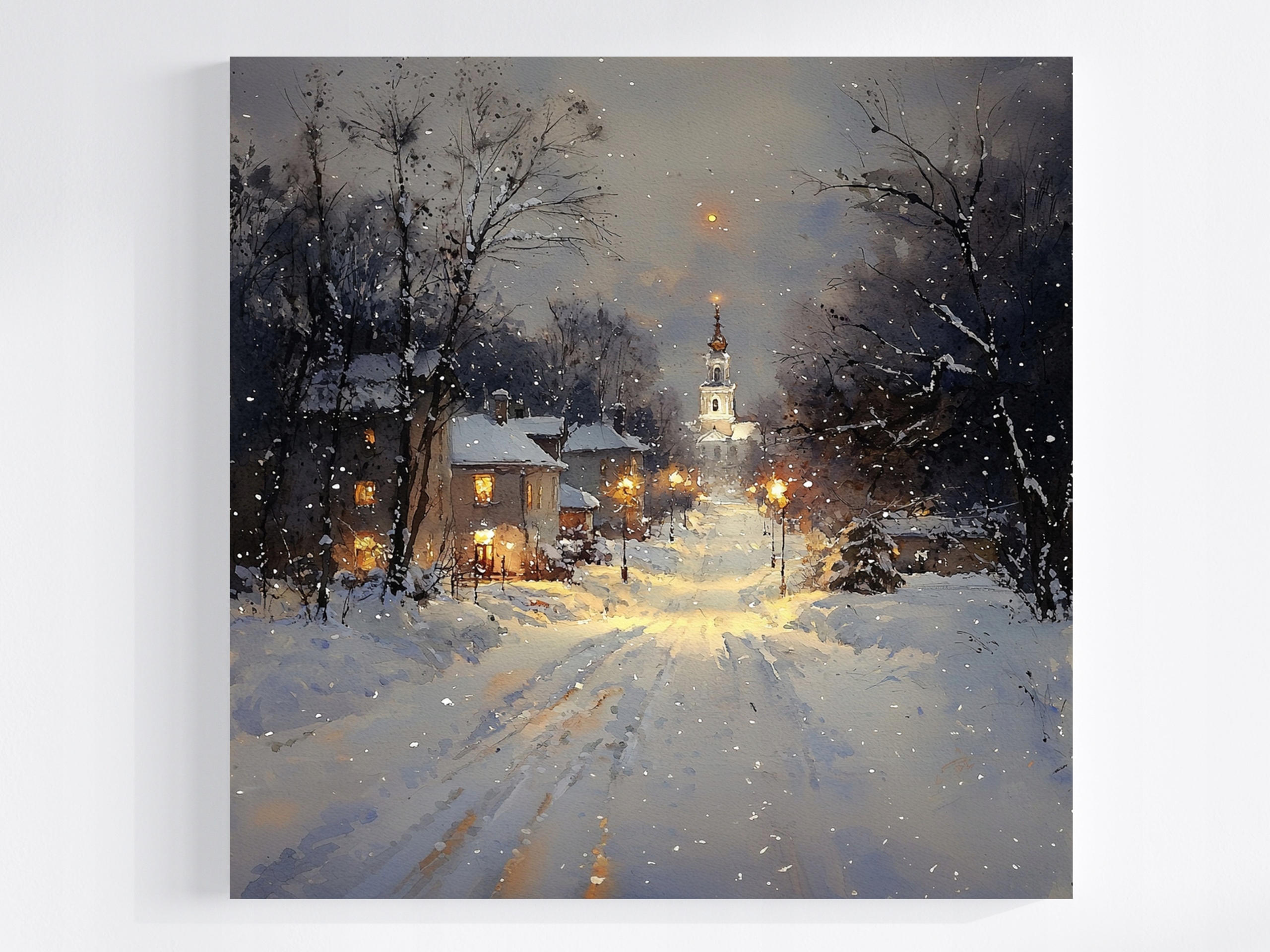 Obraz Na Plátně Canvas Zima Sníh Závěje Městečko Ulice Kostel 80x80