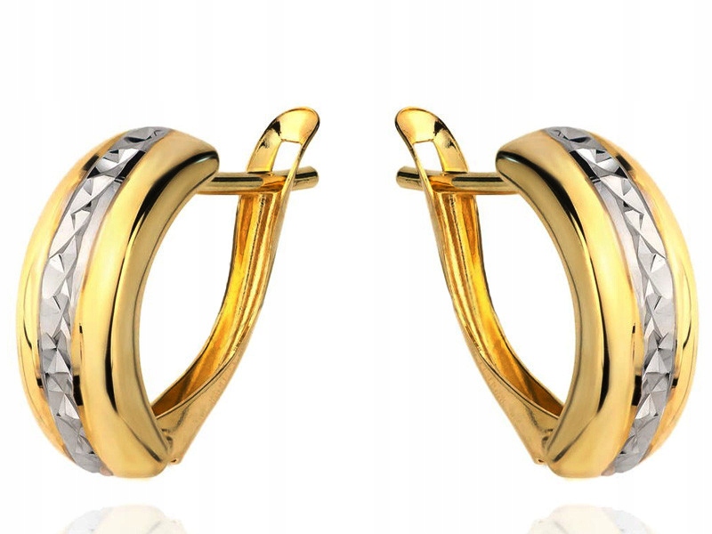 Zlaté náušnice 585 plechů s bílým zlatem na anglické zapínání dárek