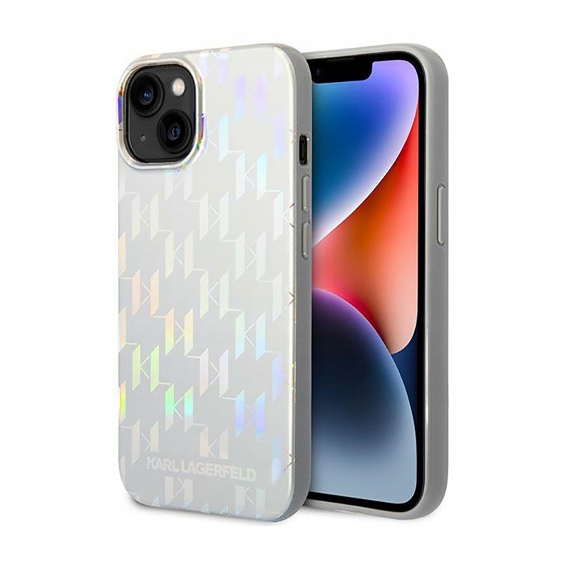 Karl Lagerfeld Monogram Iridescent – Pouzdro pro iPhone 14 Plus (stříbrné)