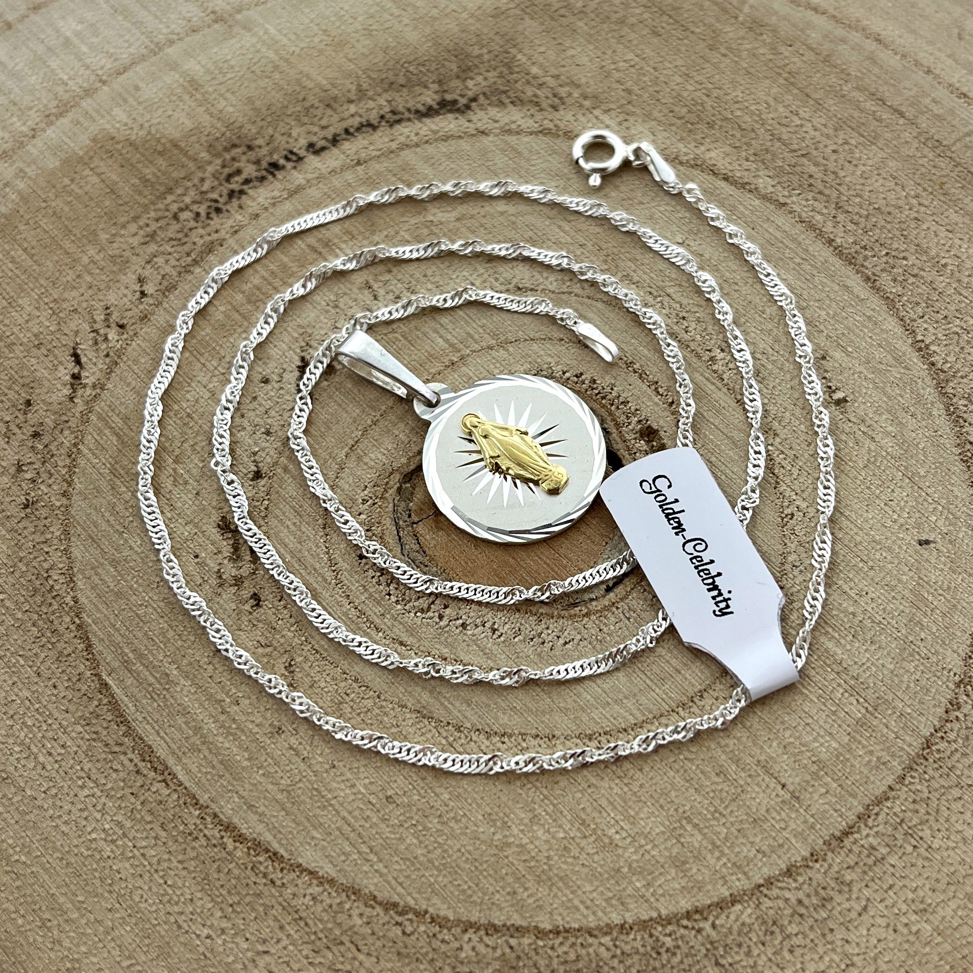 SREBRNY NASZYJNIK PR. 925 MATKA BOSKA CUDOWANA ŁAŃCUSZEK MEDALIK + GRAWER Stan opakowania oryginalne