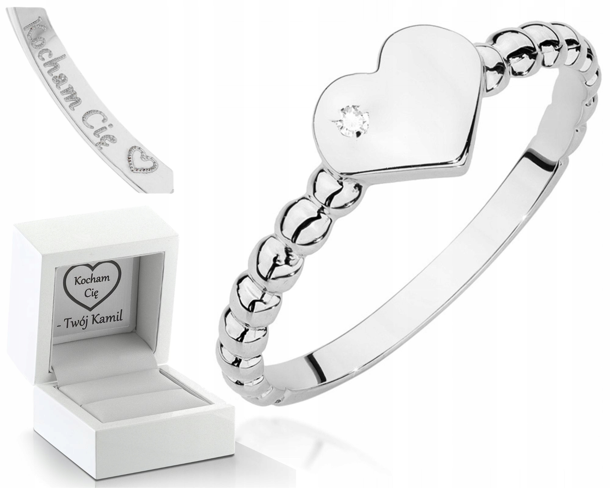 Bílé Zlato Prstýnek S Briliantem Gravírování Srdce