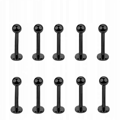 Kolczyk Piercing Labret Czarny, gwint zewn. Tytan Zestaw 10 Sztuk 1,2/6/3