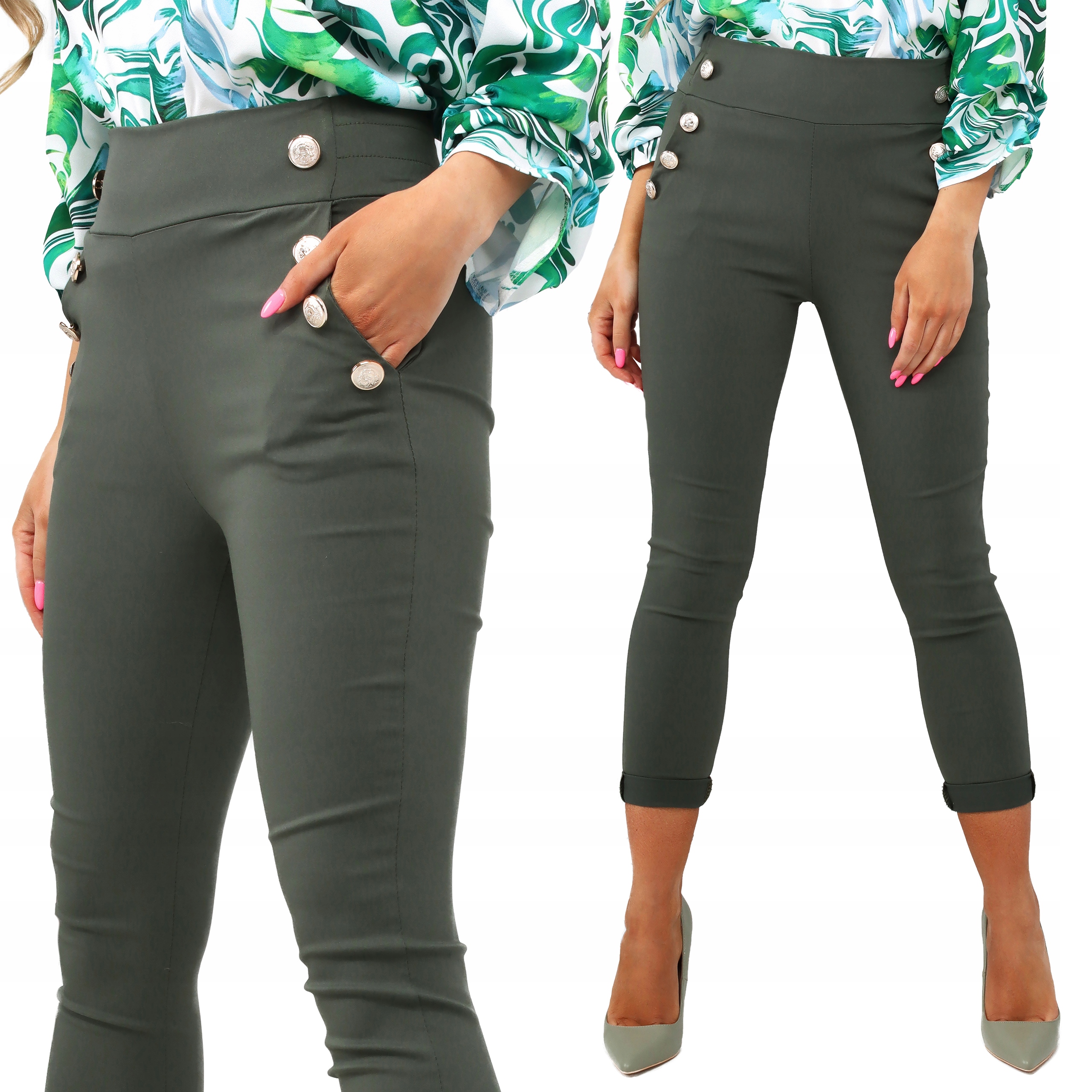 

Spodnie Damskie Rurki Cygaretki Modne 44 2XL Khaki