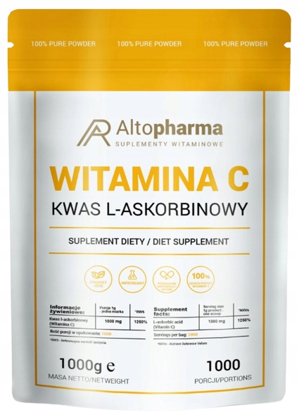 AltoPharma Witamina C w proszku 100% Kwas L-askorbinowy 1000g Układ nerwowy
