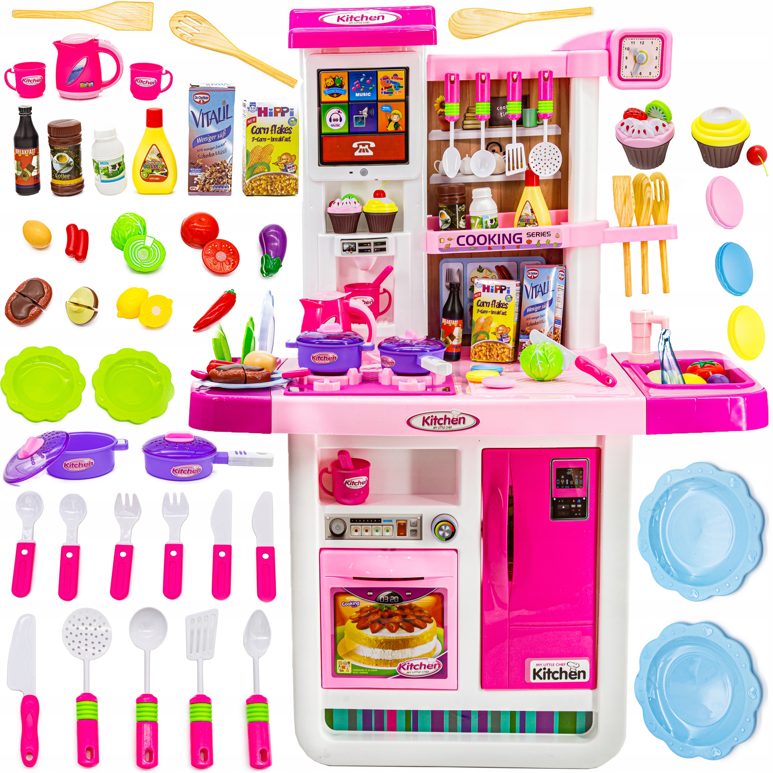 KUCHNIA DLA DZIECI PLASTIKOWA RÓŻOWA + AKCESORIA PREZENT DLA DZIEWCZYNKI