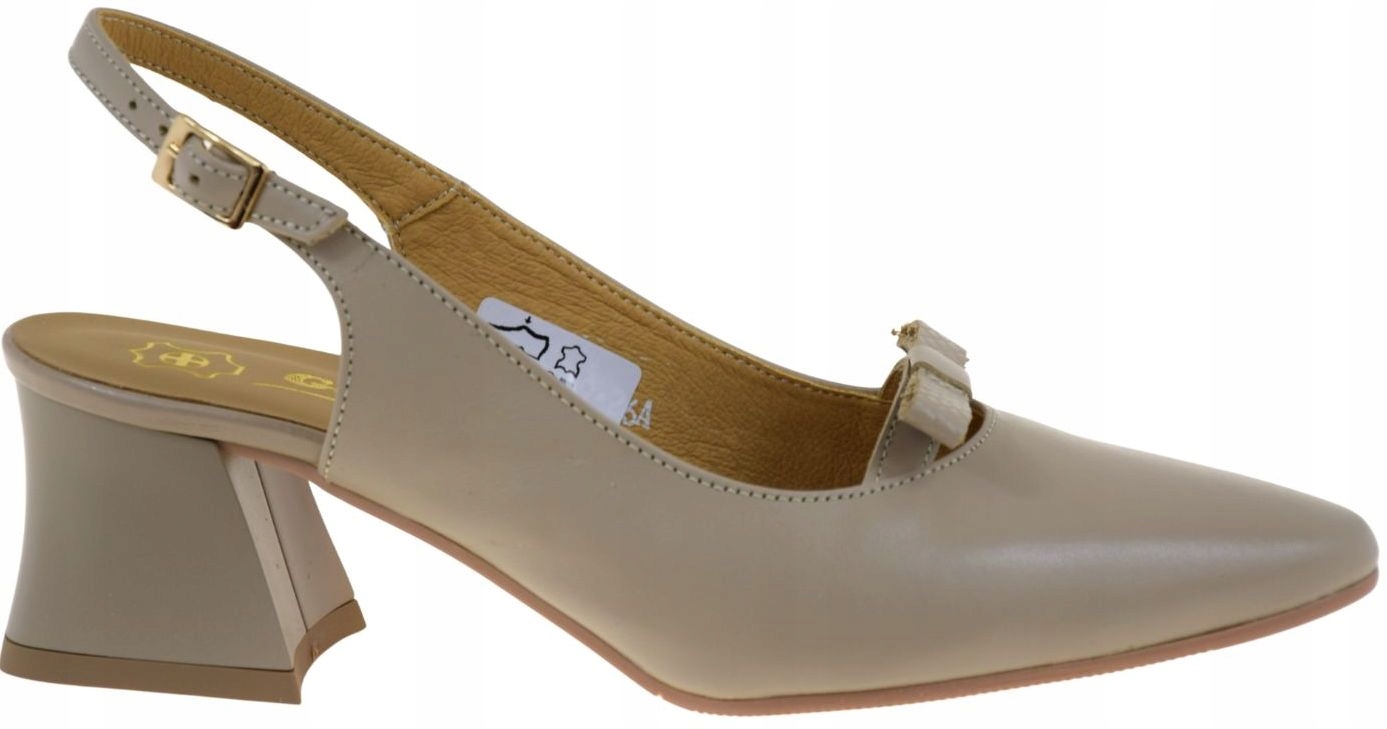 Béžové dámské lodičky slingback kožené na podpatku 6 cm Góral 2186 VEL.38