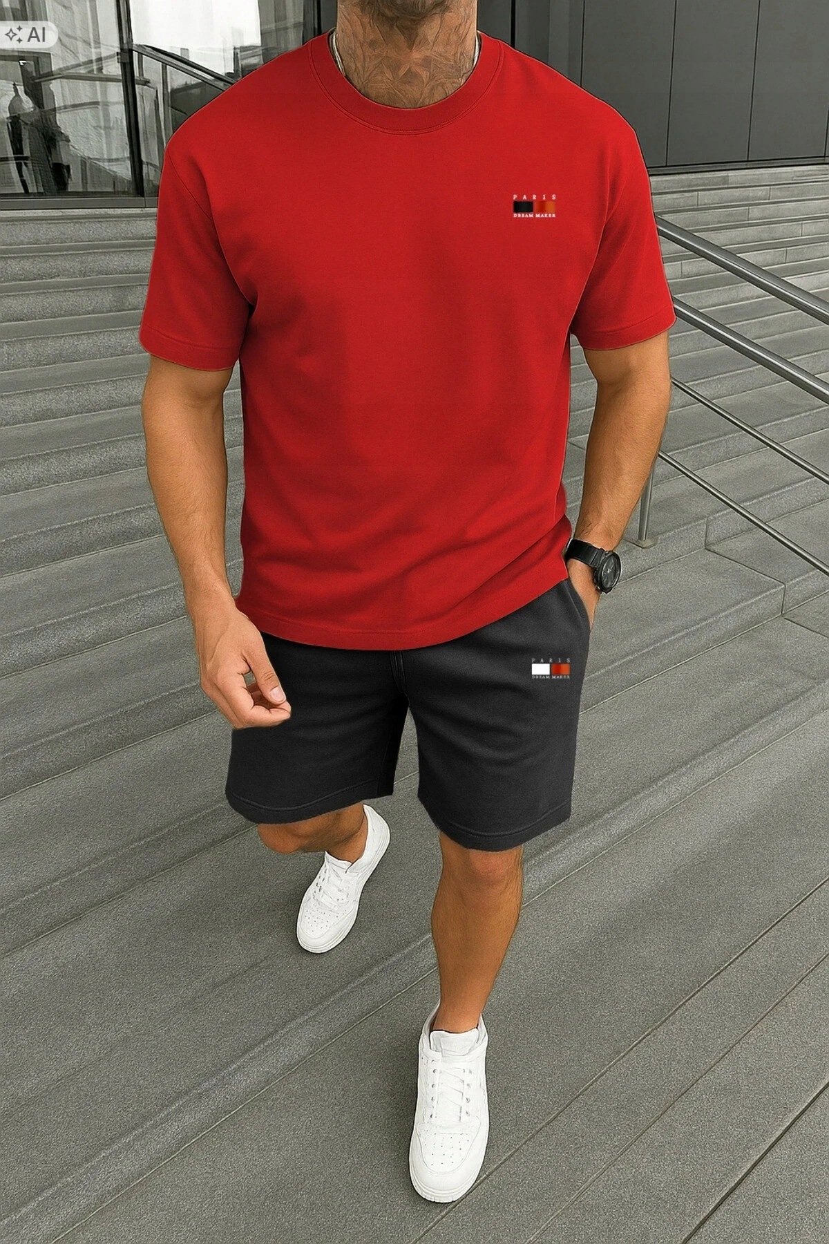 Pánský Letní Červený Hladký Sportovní Komplet S 5IA