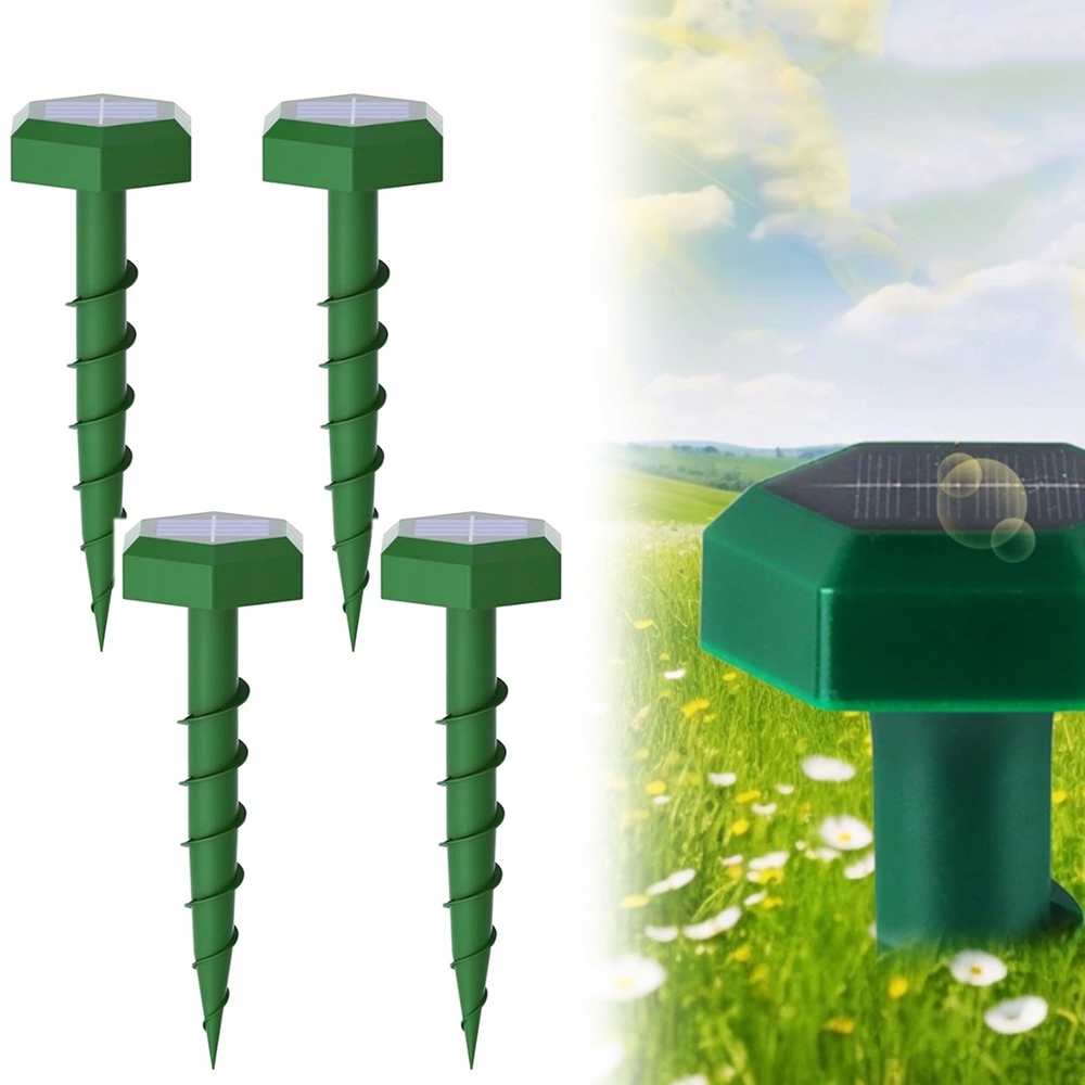 4 X Solární Odpuzovač Silný Na Krtky, Krysy, Hlodavce, Kuny, Zvuk, Vibrace