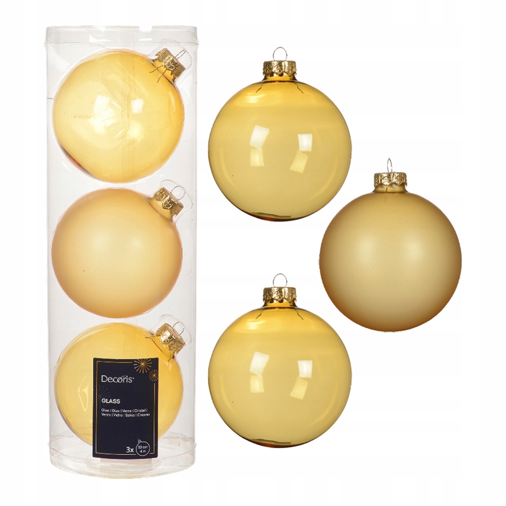 Průhledné velké zlaté Vánoční Baňky 10 cm, sada 3 ks ozdob na vánoční stromeček