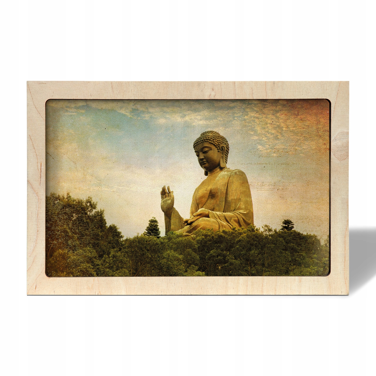 Footobraz v dřevěném rámečku Buddha socha 30x20