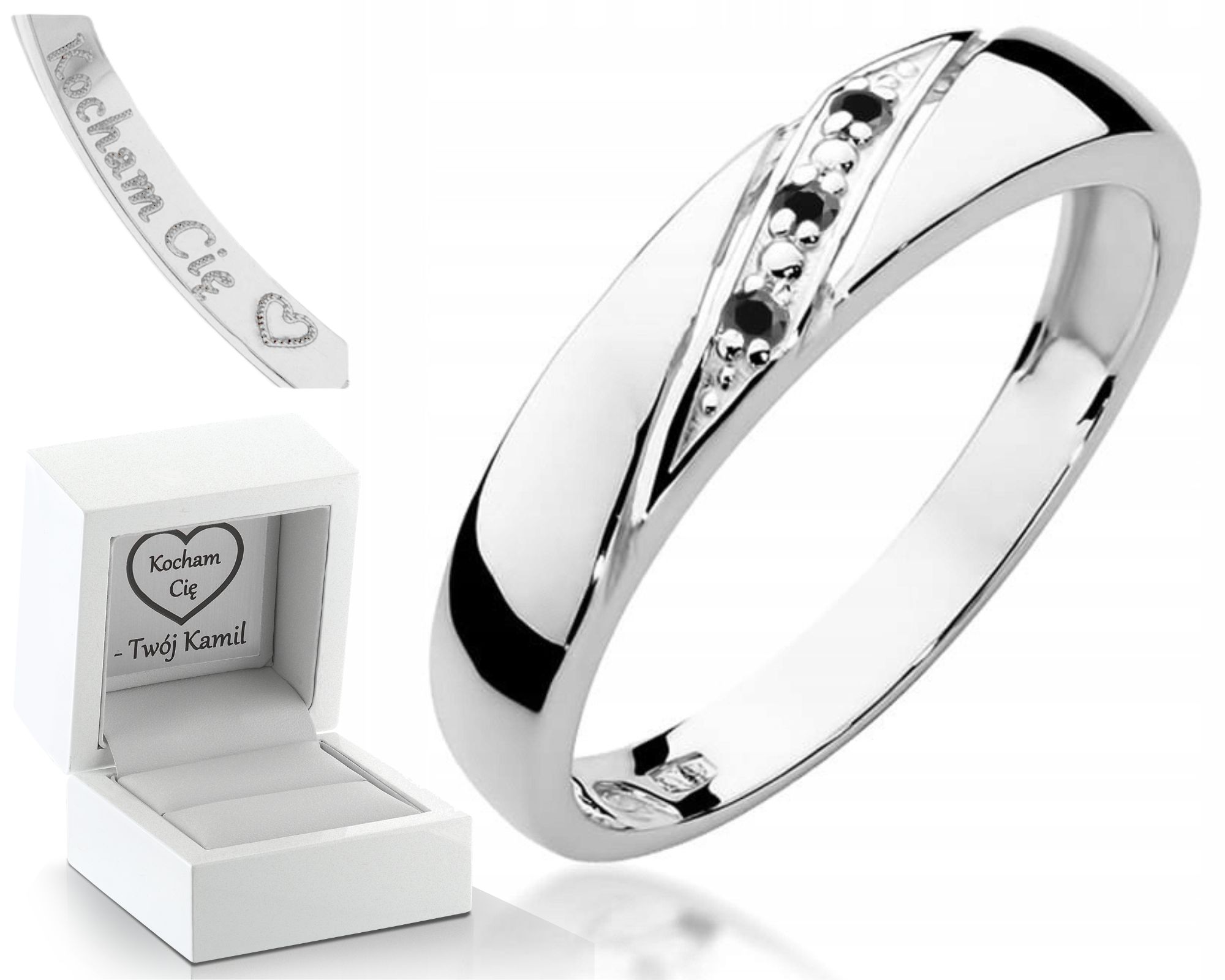 Prstýnek Černé Brilianty Bílé Zlato 585 Gravírování Bonus Dárek