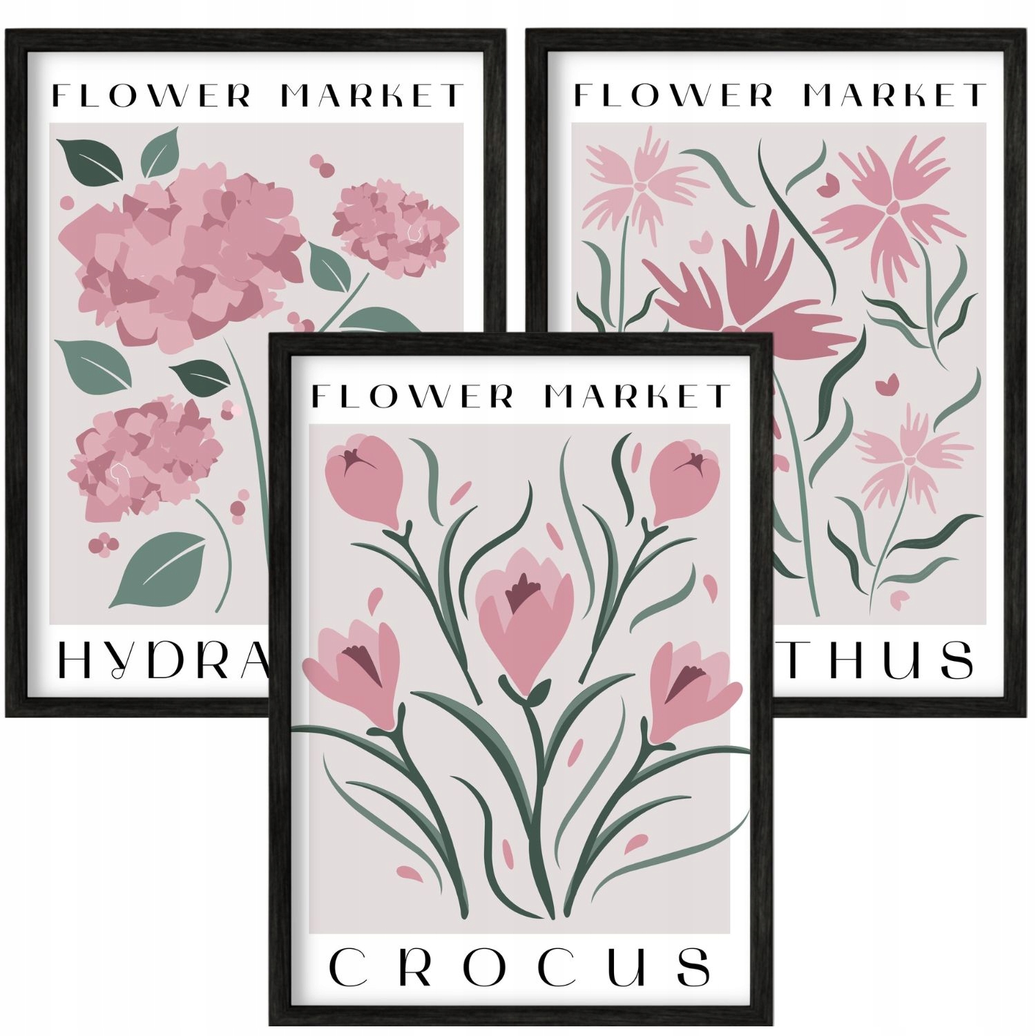 3 x Plakát 60x90 Set Květiny Květinový Minimalismus Flower Market Růže 90x60