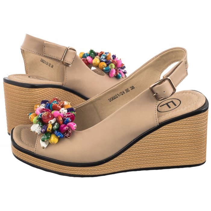 Kožené kožené sandály na podpatku Dámské Filippo DS6021/24 Béžové