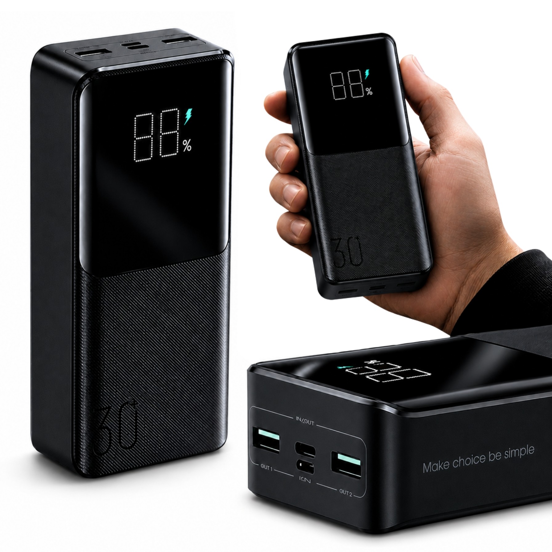 Powerbanka 30000 mAh Velká Kapacita 22.5 W Pd QC3.0 Afc Rychlé Nabíjení