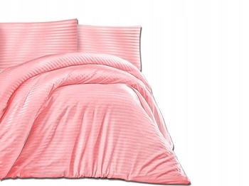 Saténová posteľná bielizeň 180x200 Cizgili púdrová ružová s prúžkami