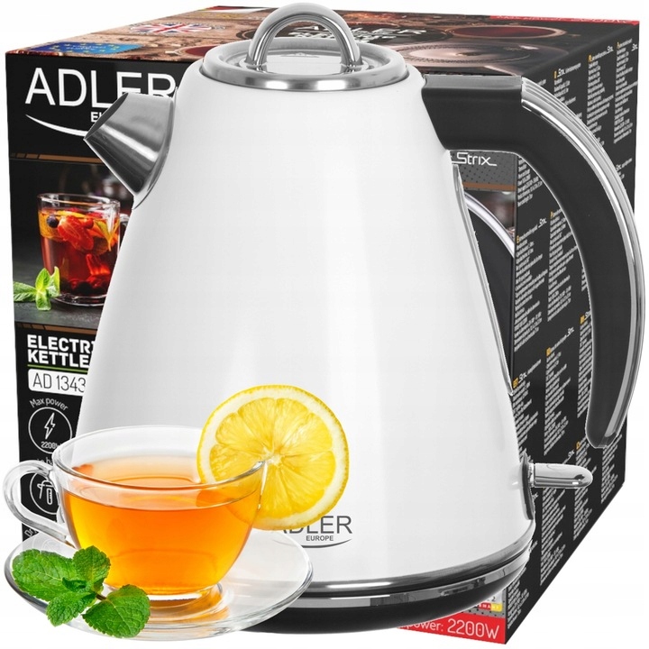 Czajnik Elektryczny Metalowy Mocny Strix Biały 1,5 L 2200W Adler Ad 1343w