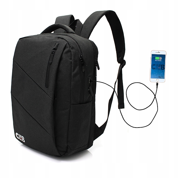 Club_49 Batoh na notebook Černý s Usb Univerzální turistický obchodní
