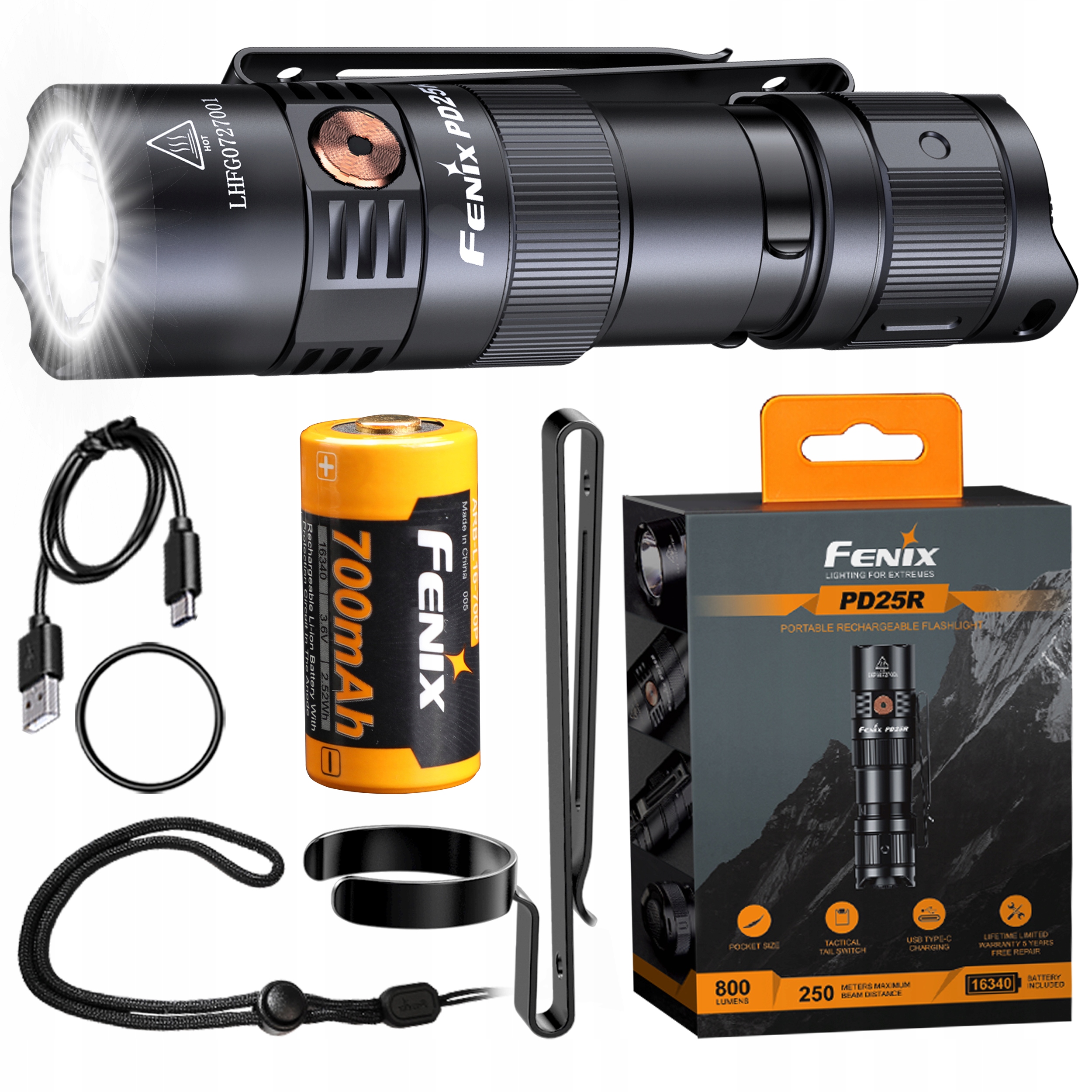 Ліхтарик Fenix PD25R 800LM 250m 6 режимів USB-C