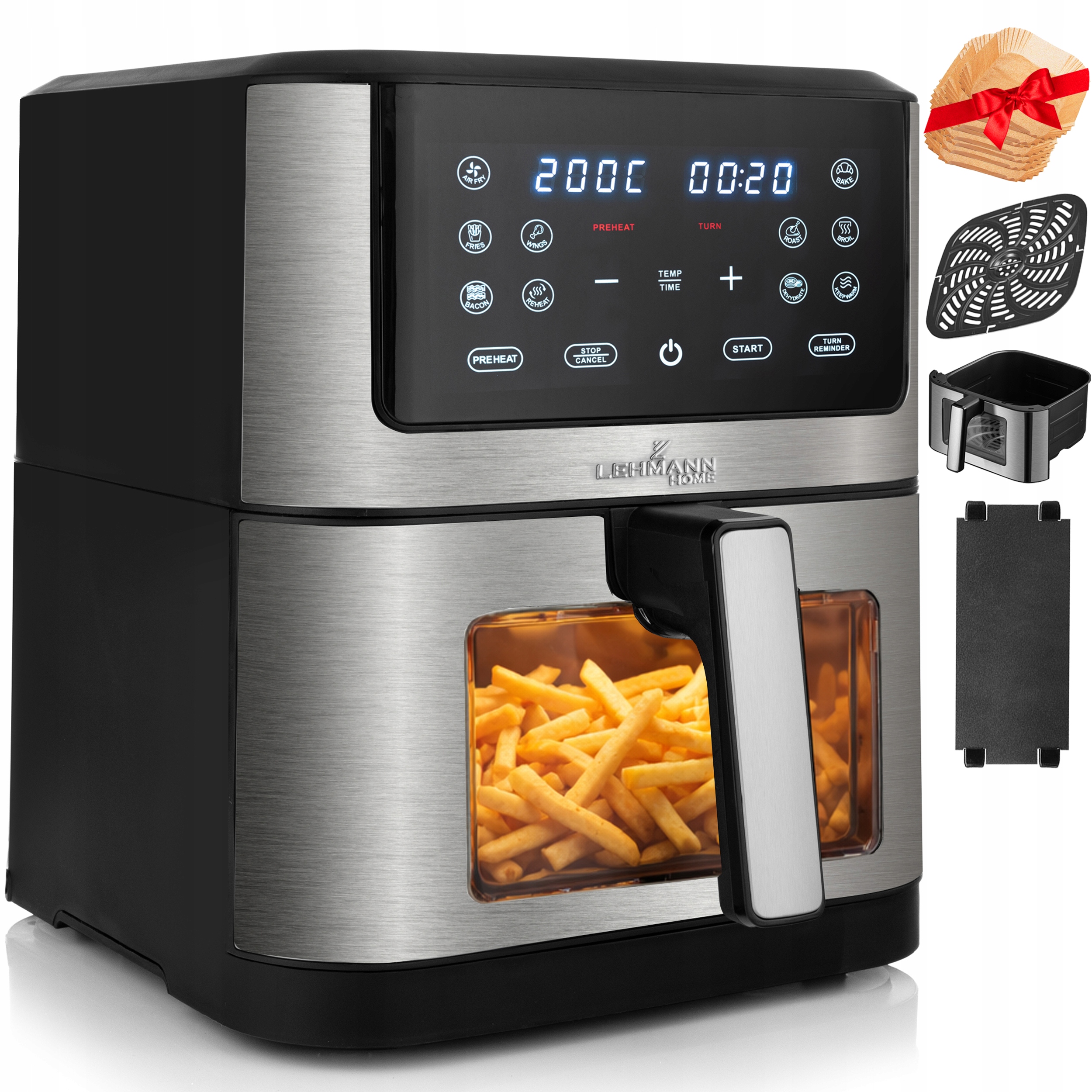 Beztuková Fritéza Air Fryer Fritéza Velká 12 Programů 8 l Okénko
