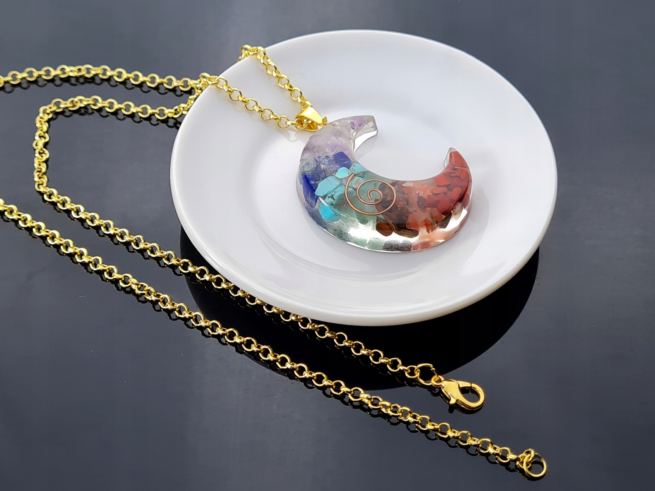 Náhrdelník Lunula Půlměsíc 7 Měsíc Čakr Wicca