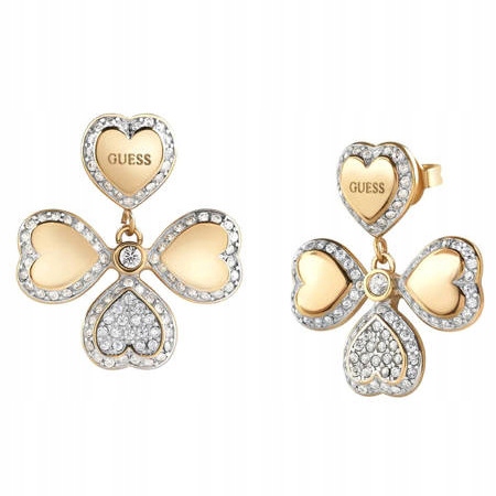 Dámské Náušnice Guess zlaté zirkon čtyřlístek