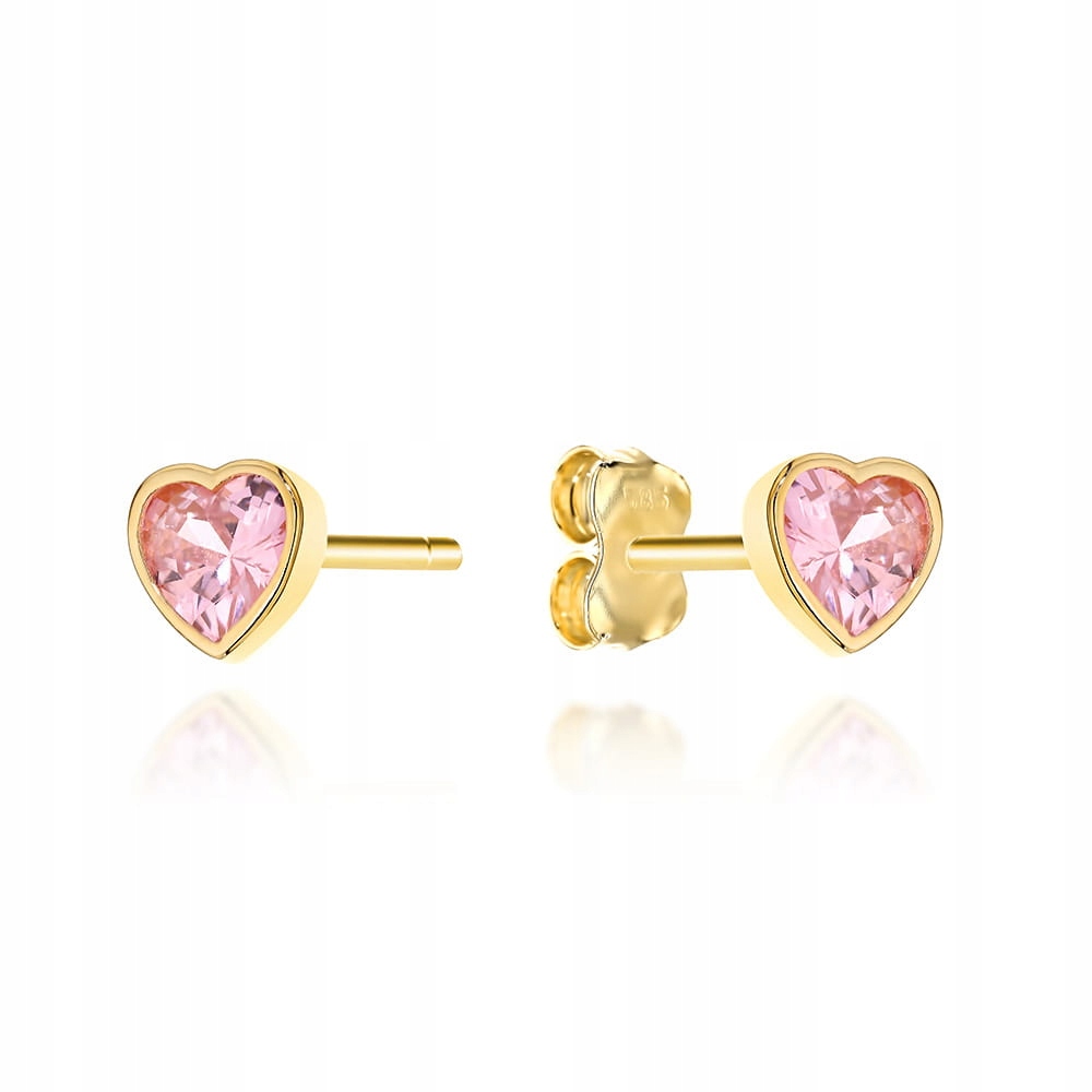 Srdíčka se zlatými náušnice 585 Křišťálové srdce 0.91 g růžové Zirkony