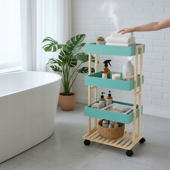 Bambusový vozík na kolečkách pro skladování, Kuchyňská koupelna (H965)