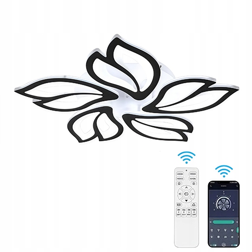 Lampa Sufitowa Led Żyrandol Czarny Nowoczesny 45W Z Pilotem App