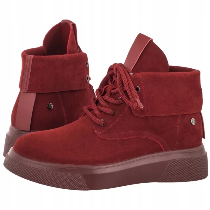Buty Skórzane Damskie Botki Maciejka Czerwone K7755-08/00-7 Red