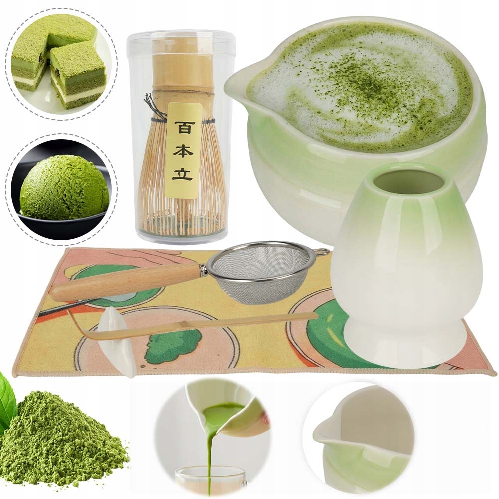 Zestaw Prezentowy Do Herbaty Matcha Czarka Miotełka Podstawka Łyżeczka