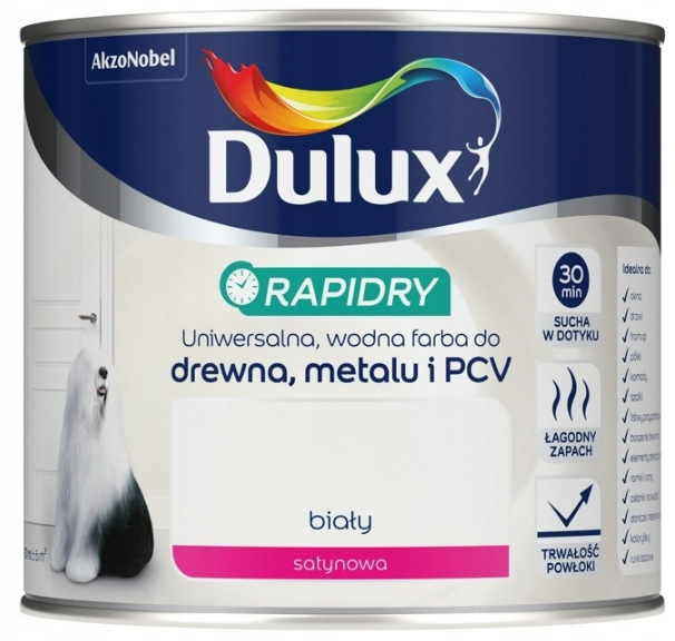 DULUx RAPIDRY FARBA DO DREWNA I METALU BIAŁA 0,4L