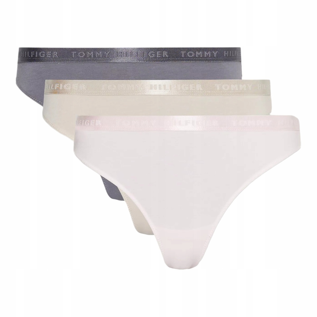 Tommy Hilfiger Tanga Dámské Kalhotky Thong 3P Grafitové/béžové/růžové vel. S