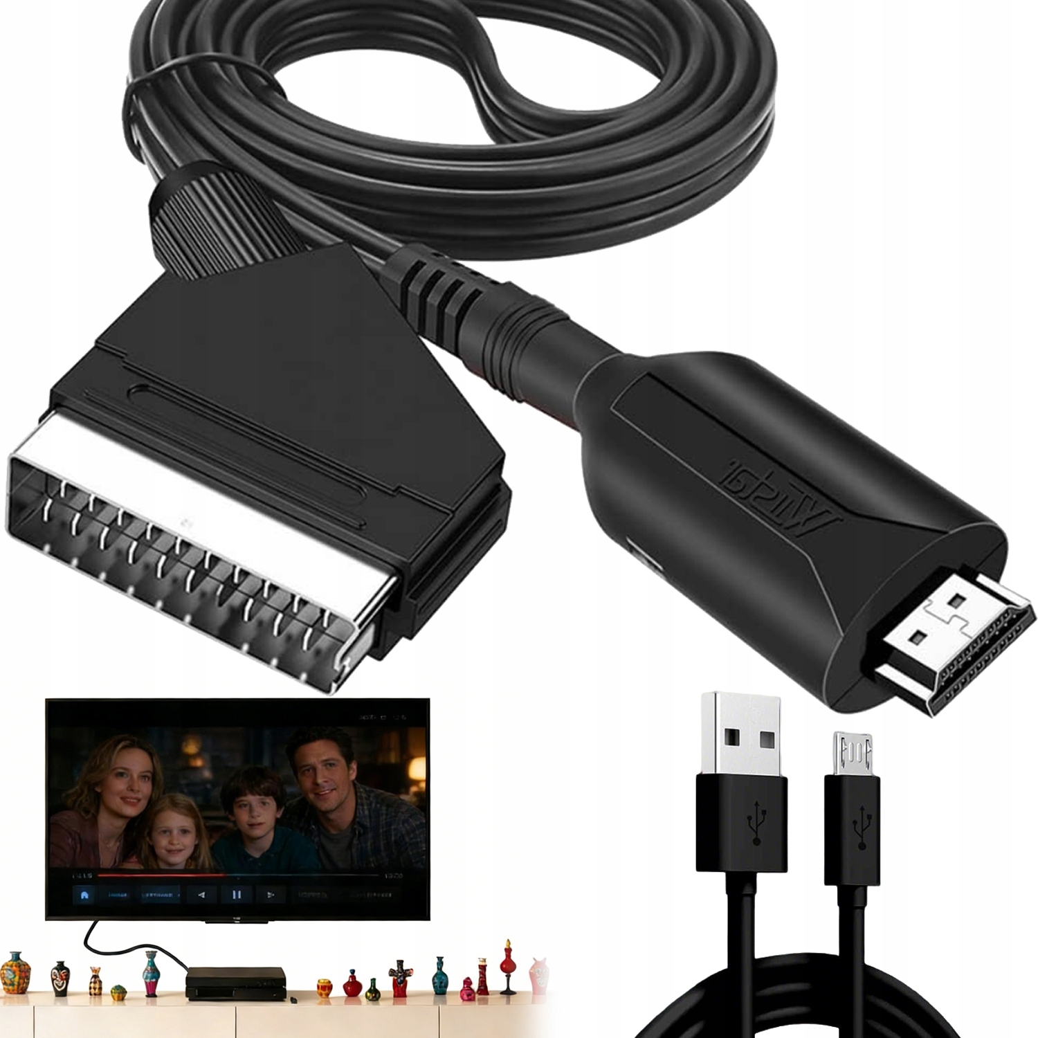 Kabel konwertera wideo HDMI na SCART, adapter cyfrowo-analogowy