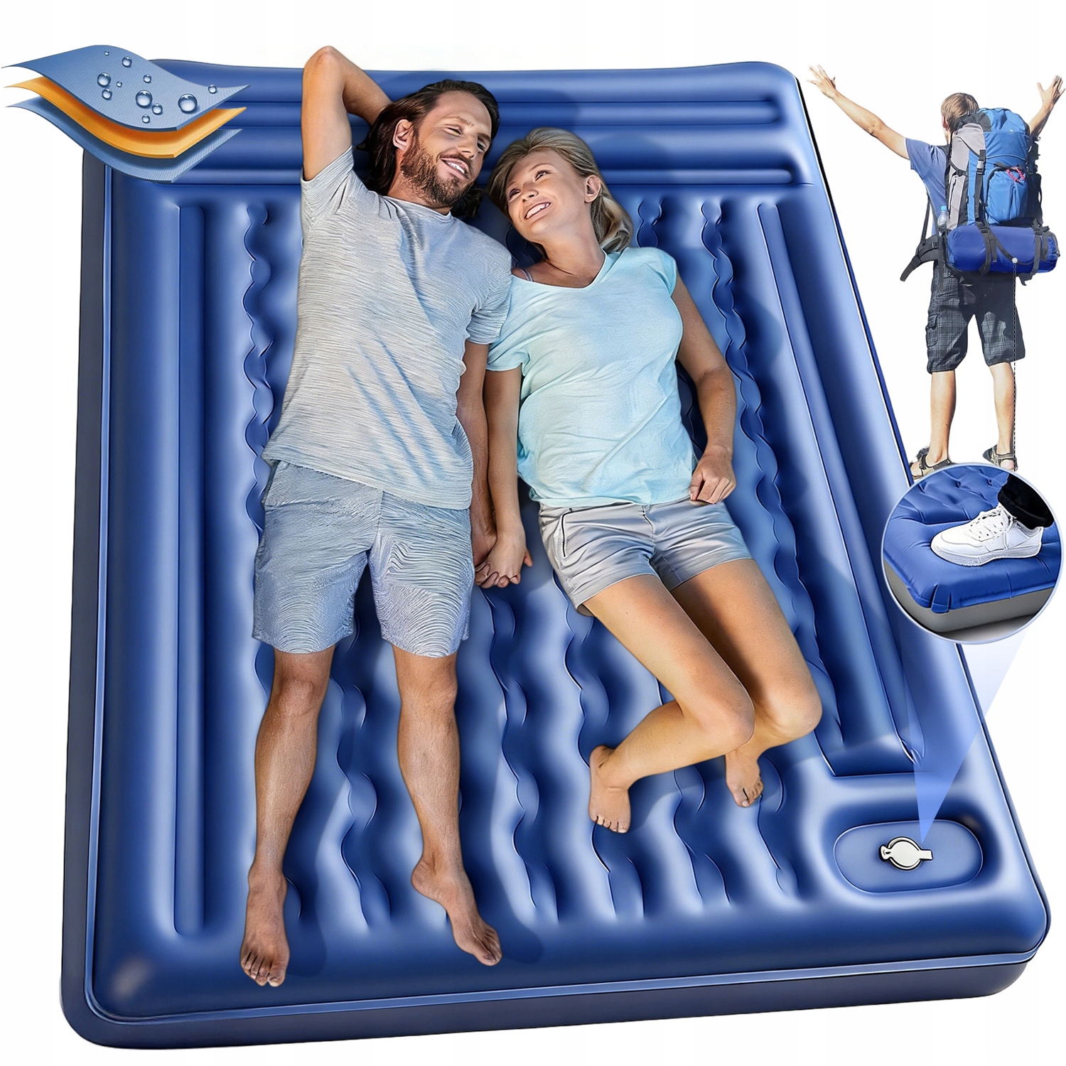 Matrace Nafukovací Postel Dvoulůžková Kempingová Treková Podložka 200X140X13 CM