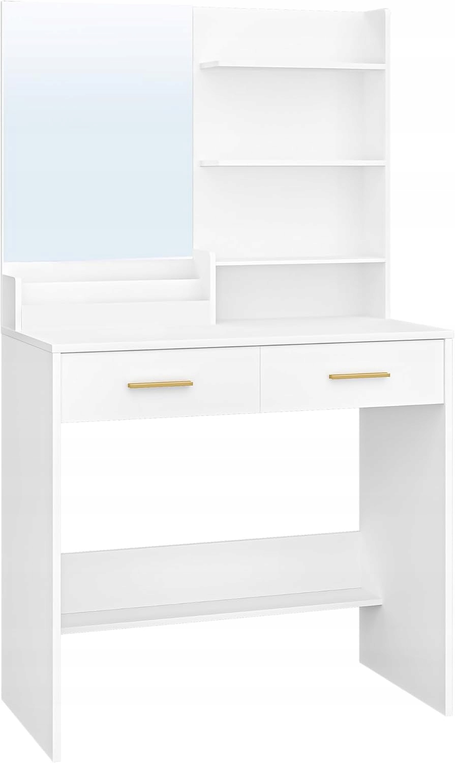 Kozmetická toaletka s obdĺžnikovým zrkadlom a policami, zásuvka, skrinka organizér